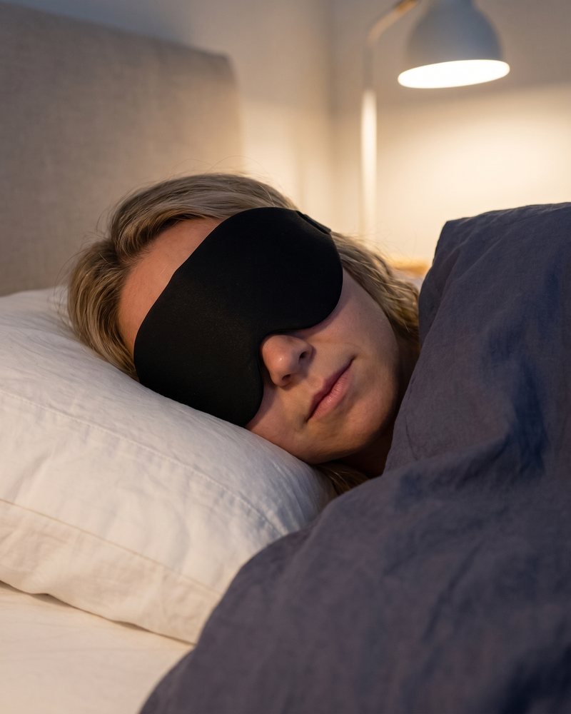 Asleep in the mask while a bedside lamp is on